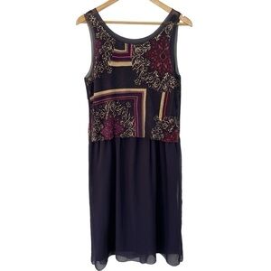 NIC+ZOE Silk Linen Blend Dress Sz M Purple Sleeveless Knit Top Flowy Skirt VGUC